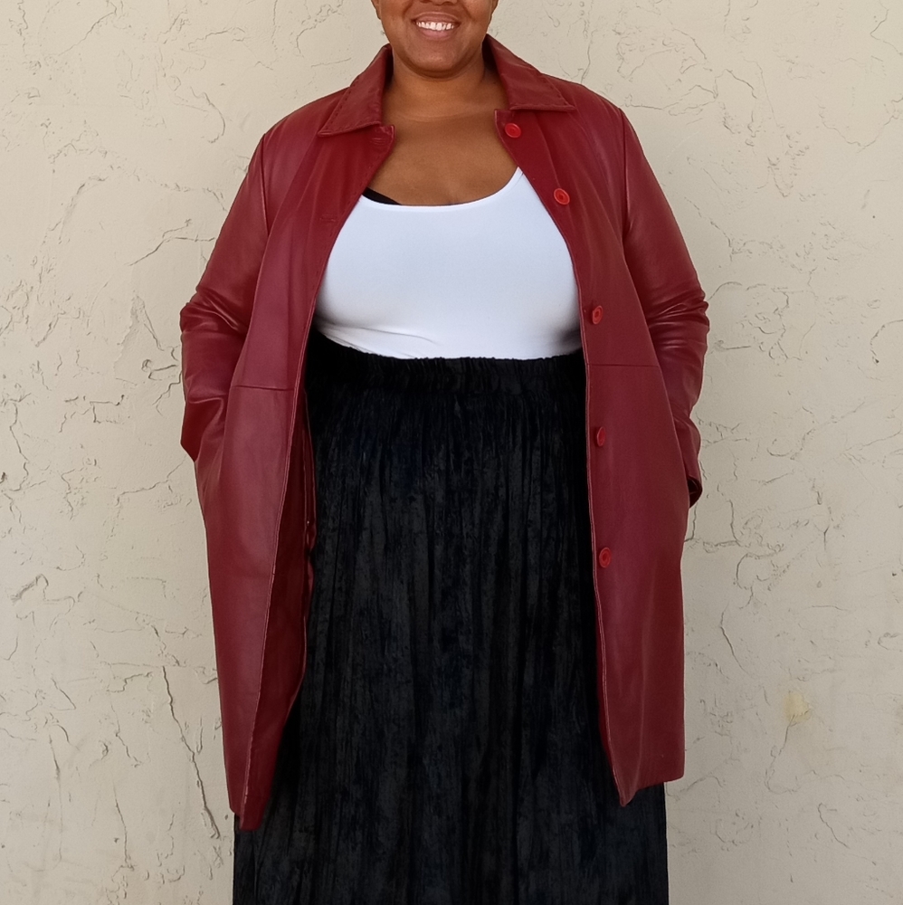 SOLD Vintage Brick Red Leather Coat - Picture 8 of 9
